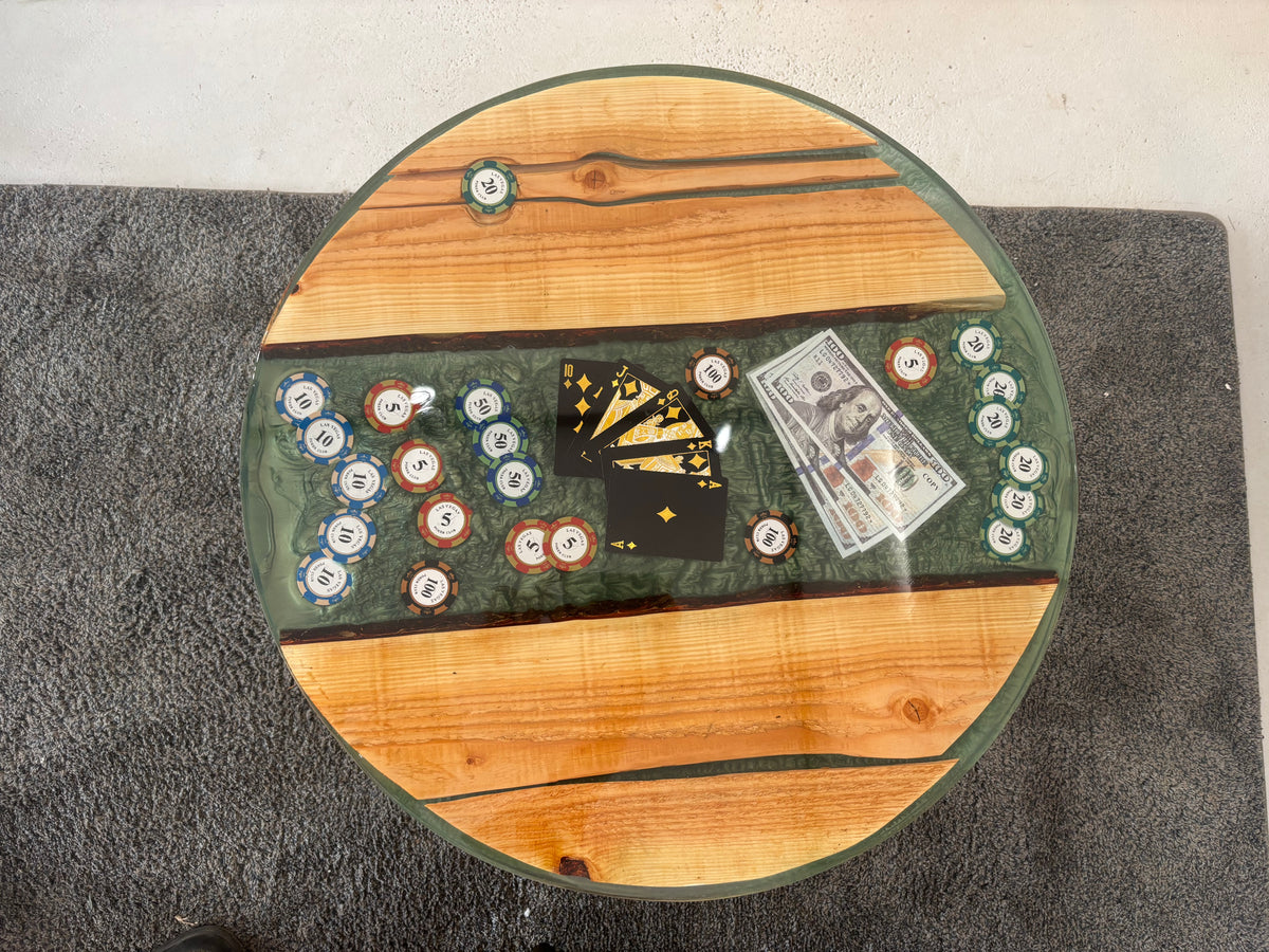 table de salon Poker en résine et bois 60cm