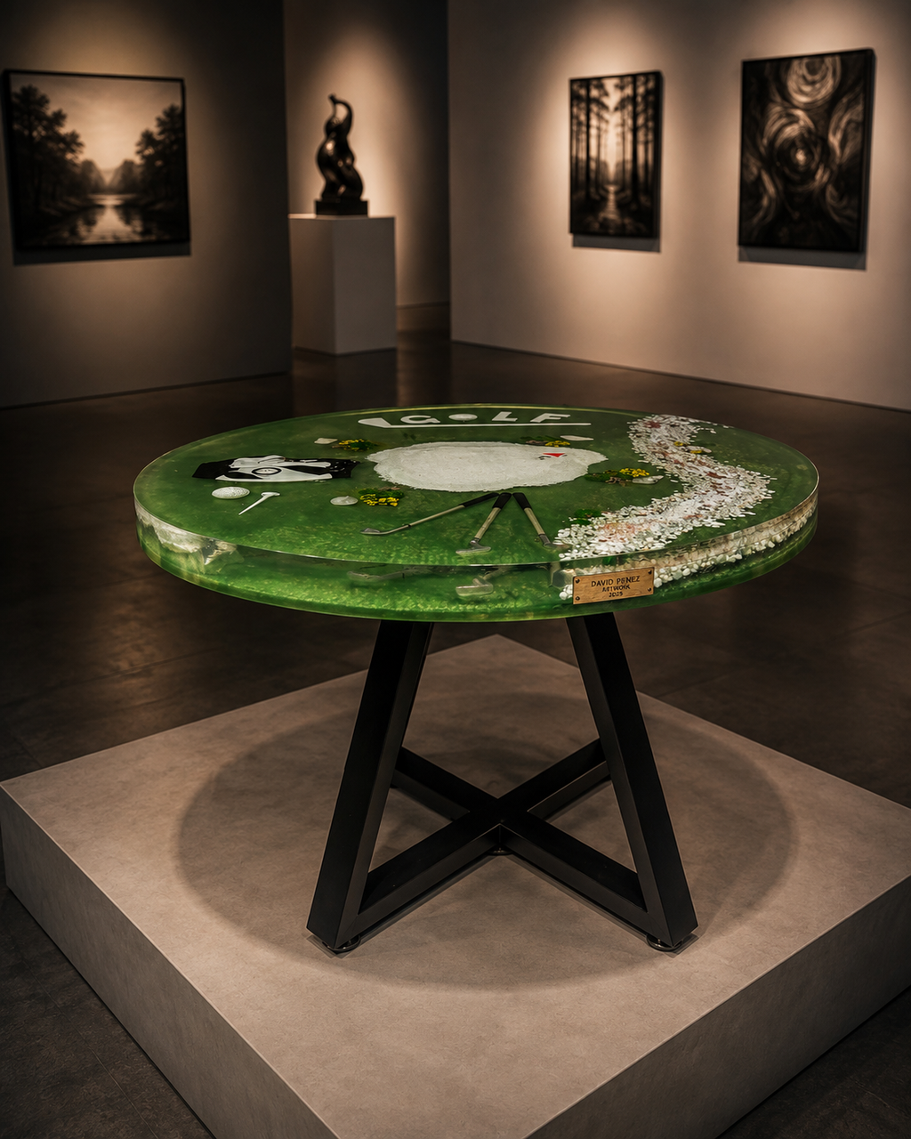 table de salon golf en résine et bois 60cm
